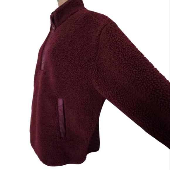 Athleta Cozy Sherpa Snap Sweatshirt Size XL Burgundy - Picture 5 of 12